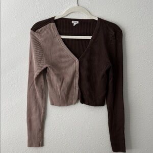 Garage Two-Tone Brown Ribbed Cardigan